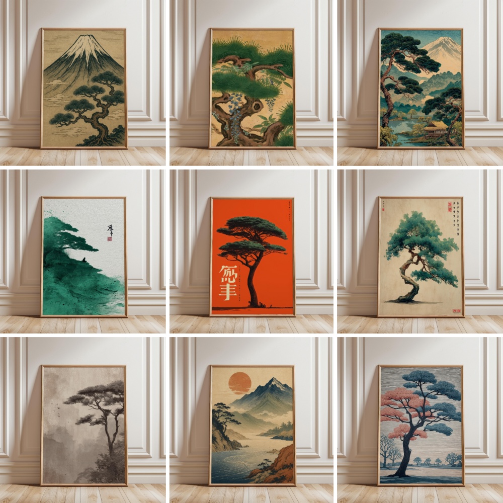 후지산 일본 풍경 포스터 우키요 스타일 젠 자연 소나무 - Japanese Zen Lifestyle 리뷰 및 가격