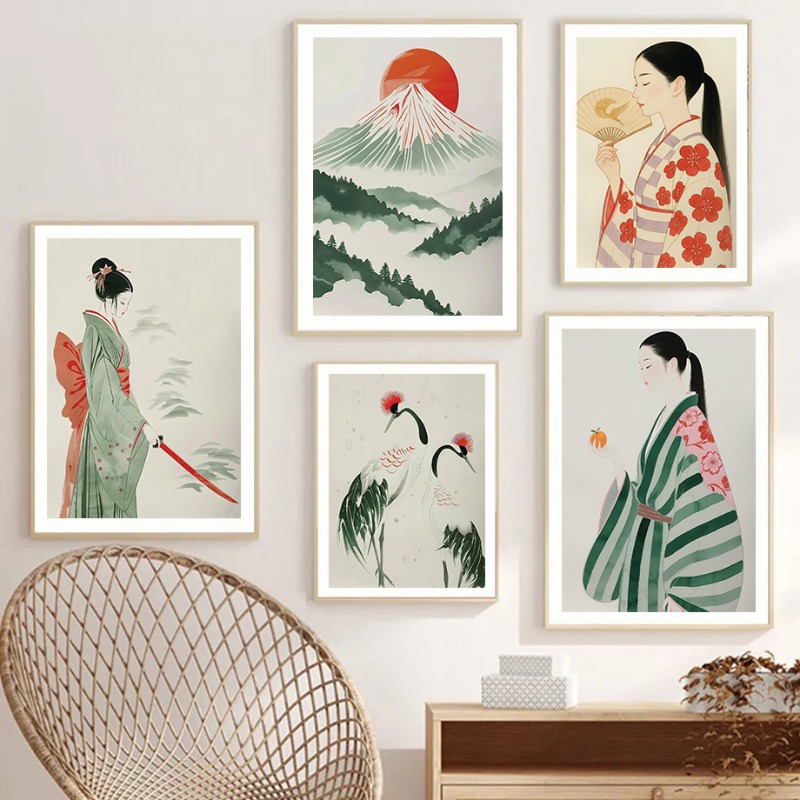 후지산 & 크레인 일본 벽 인쇄 현대 미니멀리스트 풍경 - Japanese Zen Lifestyle 리뷰 및 가격