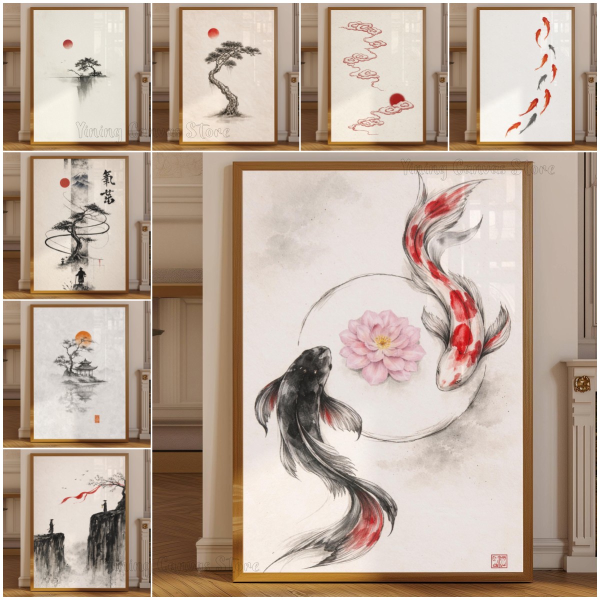 일본 수묵화 풍경 포스터, 수묵화 탑 벽 예술, 미니멀 - Japanese Zen Lifestyle 리뷰 및 가격